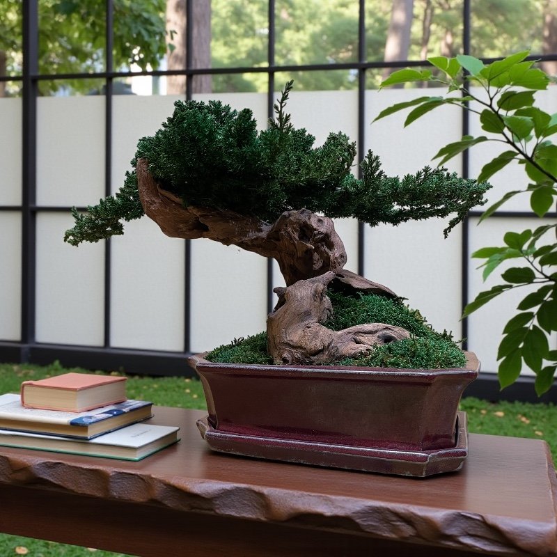 bonsai raiz opuwa cuenco burdeos  diseñado bajo la filosofia japandi 